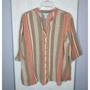 Liz & Me Top Sz 3X Colorful Stripes Sequins Button Up Side Slits Vneck Boho Chic